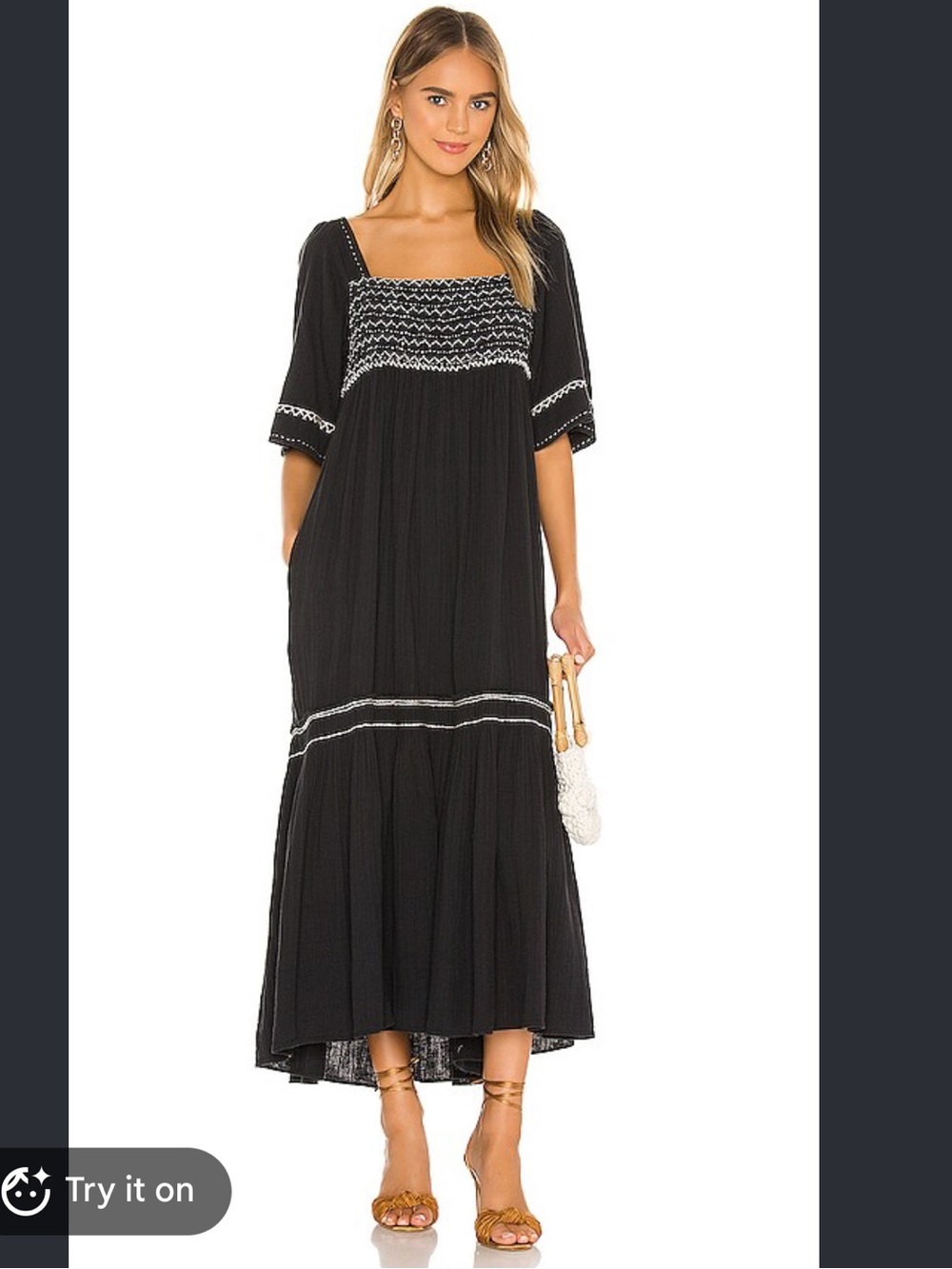 Free People Maxi Dress I'm The One Smocked Easy Fit Ruffle Black  sz L